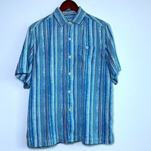 Tommy Bahama IslandZone Silk Blend Shirt Blue Striped Original Fit Sz S